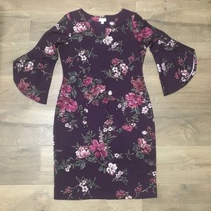 Olivia Matthews Floral print purple pencil dress with bell sleeve